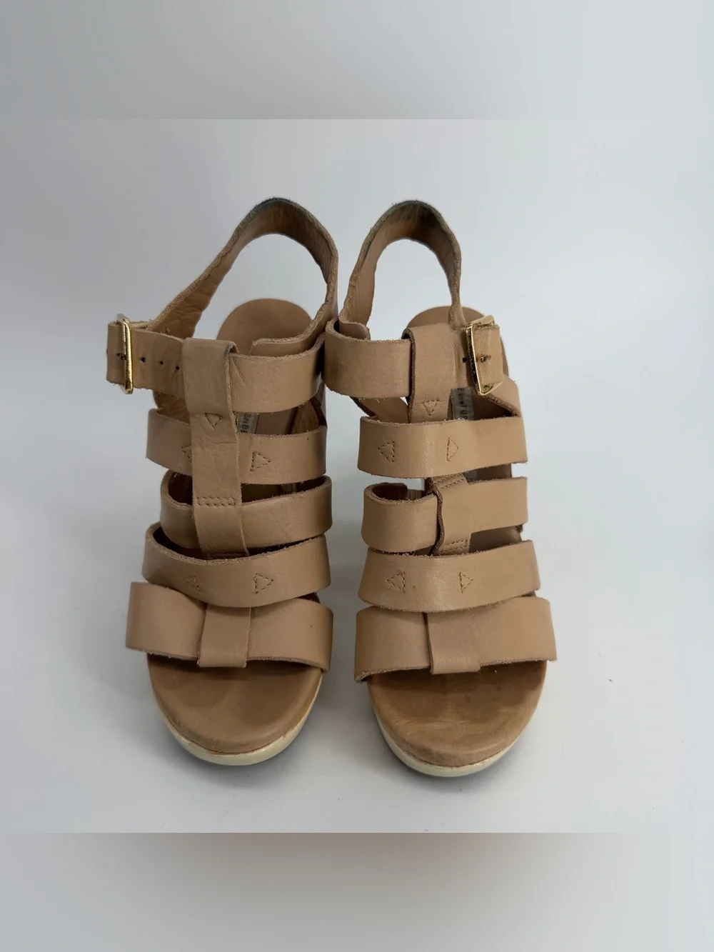 Diane von Furstenberg DVF Tan Leather Strappy Wedge Platform Sandals Size 5.5